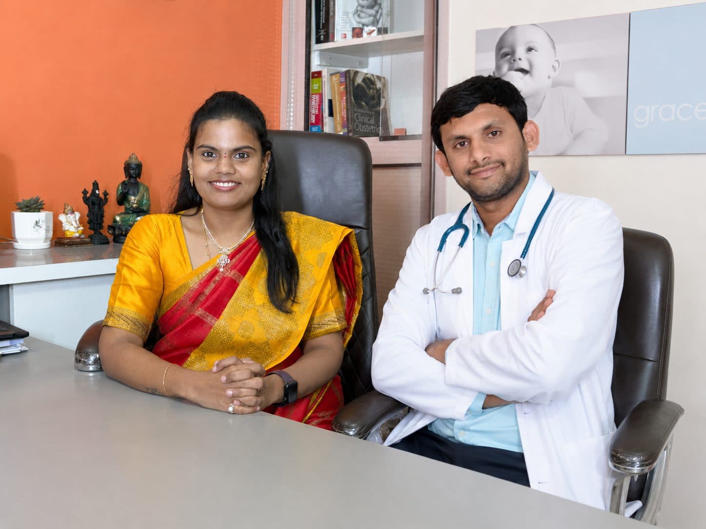 Dr. S Mounika Reddy and Dr. Sudarshan Reddy K in a consultation room