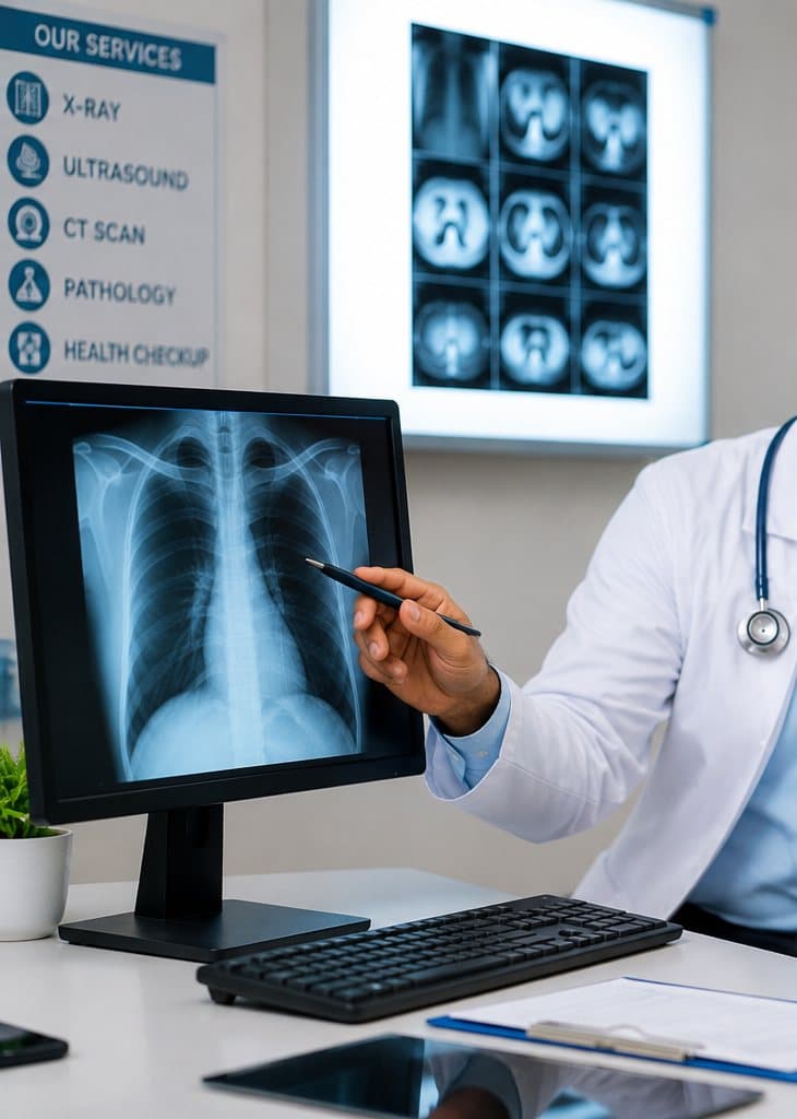 Chest X-ray on a monitor in the diagnostic centre